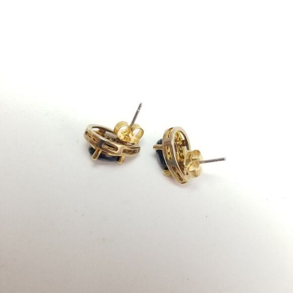 Vintage Drop Shaped Stud Earrings with Greek Key Border, Gold Tone Posts - Picture 2 of 4
